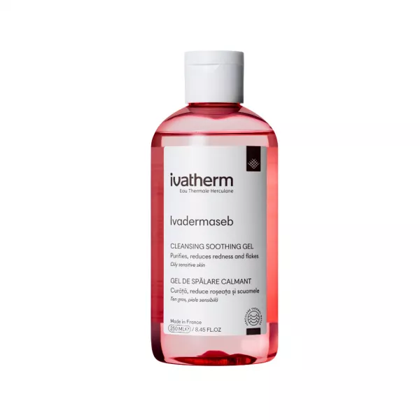 Gel de spalare calmant pentru piele sensibila cu roseata si scuame Ivadermaseb, 250 ml, Ivatherm