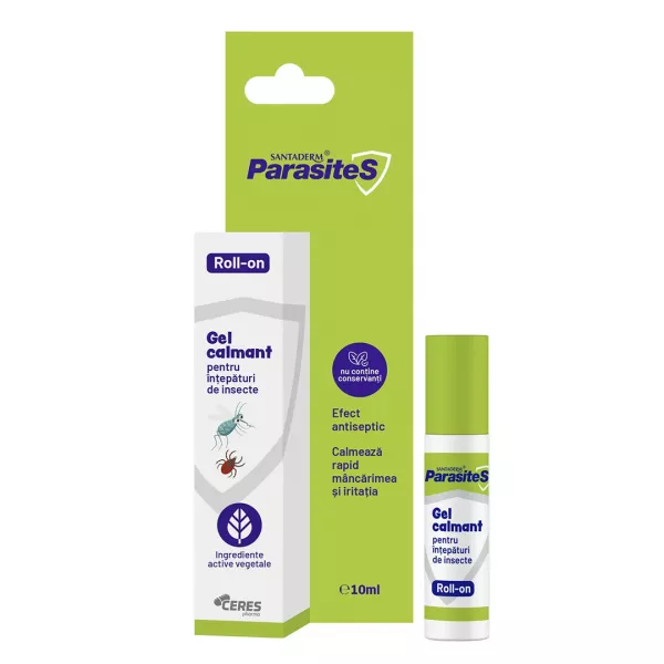 Gel tip roll on impotriva intepaturilor de insecte Santaderm Parasites, 10 ml, Viva Pharma