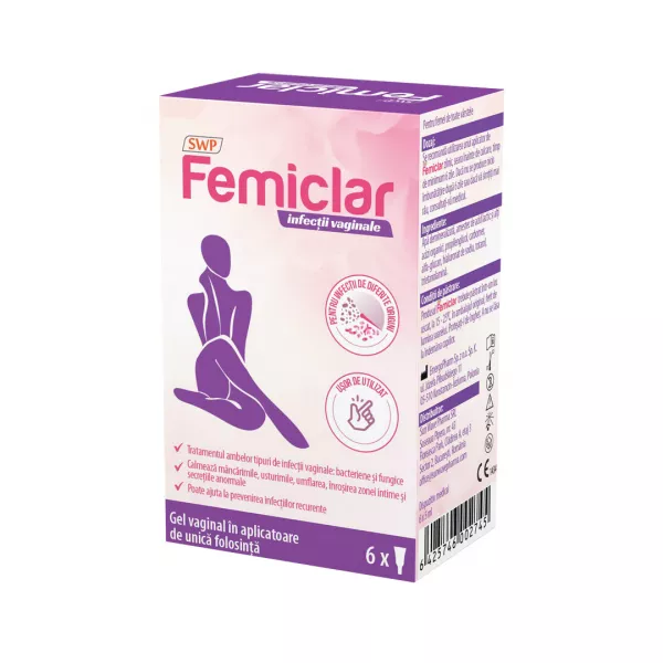 Gel vaginal Femiclar, 6 unidoze, Sun Wave