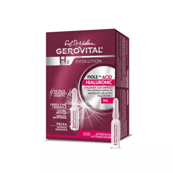 Fiole cu Acid Hialuronic 5% Gerovital H3 Evolution, 10 fiole x 2 ml, Farmec