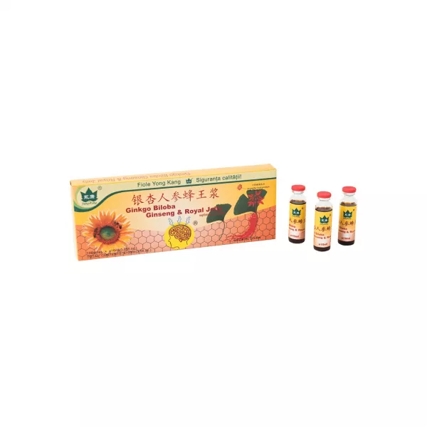 Ginkgo Biloba Ginseng si Royal Jelly, 10 fiole, Yongkang International China