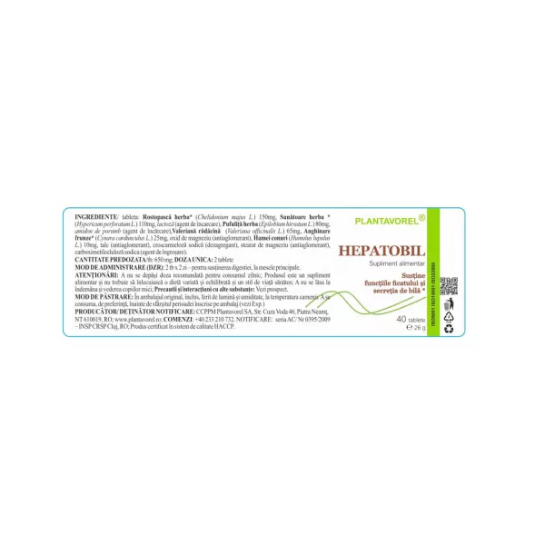 Hepatobil V, 40 tablete, Plantavorel
