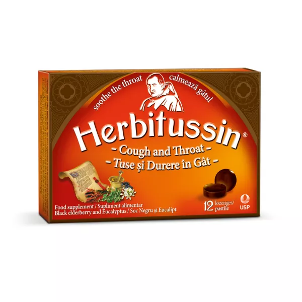 Herbitussin Tuse si durere in gat, 12 pastile de supt, USP