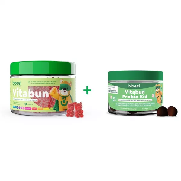 Jeleuri cu multivitamine Vitabun, 60 bucati + Jeleuri cu bacterii benefice Vitabun Probio Kid, 30 bucati, Bioeel
