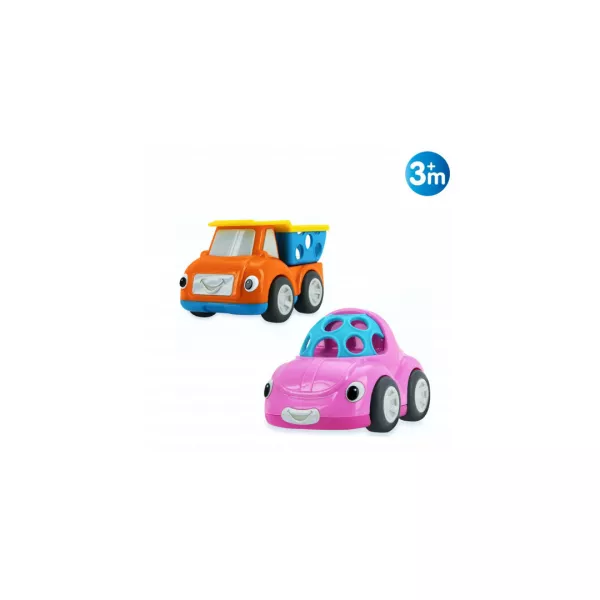 Jucarie auto zornaitoare, masinuta roz/basculanta orange, +3 luni, Nuby