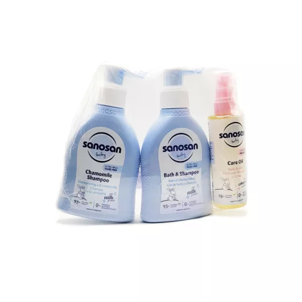 Kit: Sampon musetel 200 ml + Sampon imbaiere, 200 ml + Ulei de ingrijire pentru bebelusi 100 ml, Sanosan