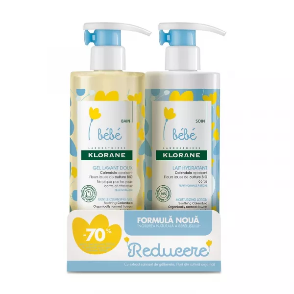 Pachet Lapte hidratant + Gel spumant 70% reducere, 500ml+500ml, Klorane Bebe 