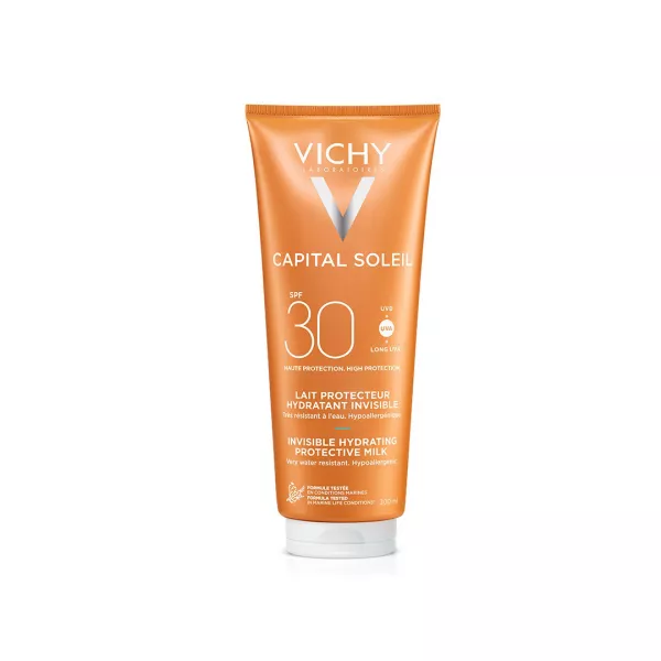 Lapte hidratant de protectie solara cu SPF 30 pentru fata si corp Capital Soleil, 300 ml, Vichy