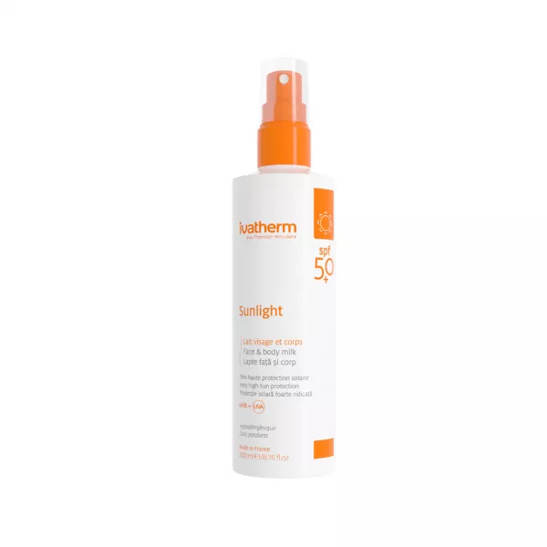 Lapte pentru fata si corp cu protectie solara SPF 50+ Sunlight, 200 ml, Ivatherm