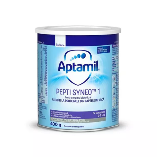 Formula de lapte de inceput Pepti Syneo 1, 0- 6 luni, 400 g, Aptamil