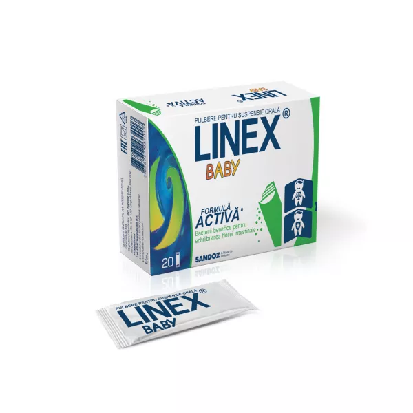 Pulbere pentru suspensie orala cu bacterii lactice Linex Baby, 20 plicuri, Sandoz
