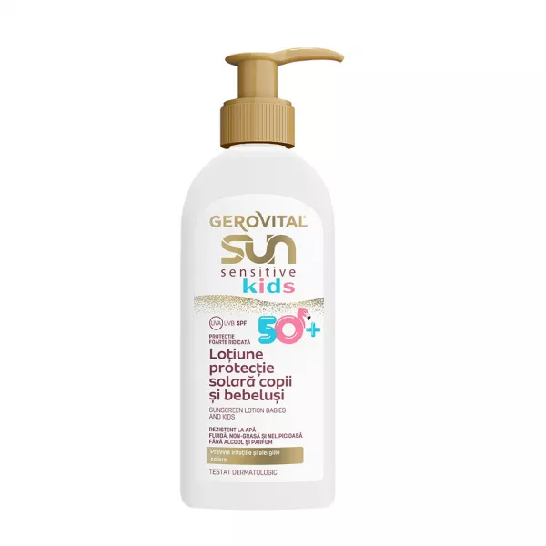 Lotiune cu protectie solara pentru copii si bebelusi SPF 50+ Sun Sensitive Kids, 200 ml, Gerovital