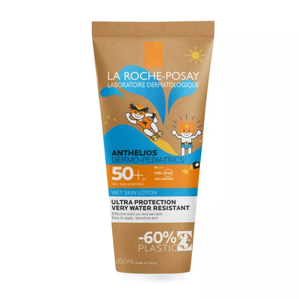 Lotiune Wet Skin cu protectie solara SPF 50+ pentru copii Anthelios Dermo-Pediatrics Eco Tube, 200 ml, La Roche Posay