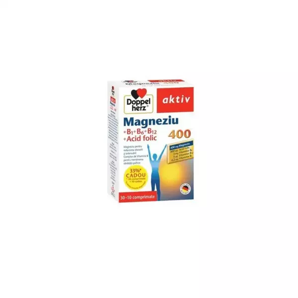 Magneziu 400 + B1 + B6 + B12 + Acid Folic, 30 + 10 comprimate, Doppelherz
