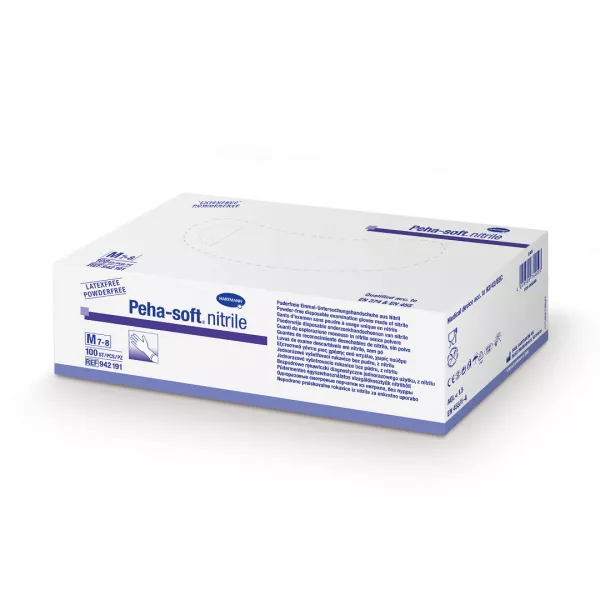 Manusi de examinare fara latex, de unica folosinta Peha-soft nitrile albastre, marime L, 1 cutie/100 bucati, Hartmann