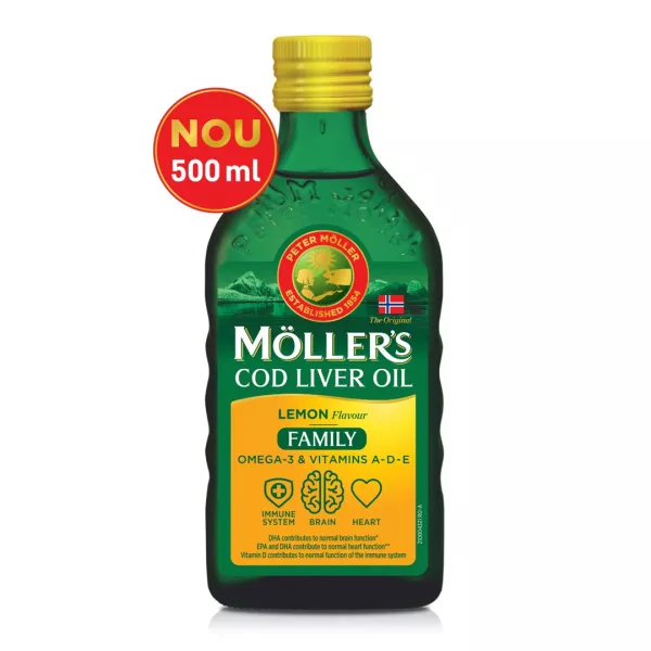 Omega 3 ulei ficat de cod cu aroma de lamaie Family, 500 ml, Moller's