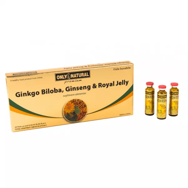 ON - Ginkgo Biloba, Ginseng & Royal Jelly - 10 fiole pentru uz oral
