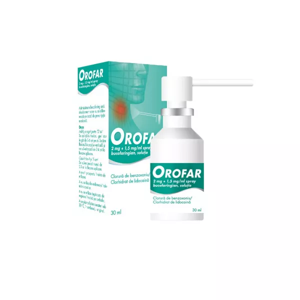 Orofar, 2 mg + 1,5 mg/ml spray bucofaringian, solutie, 30 ml, Stada