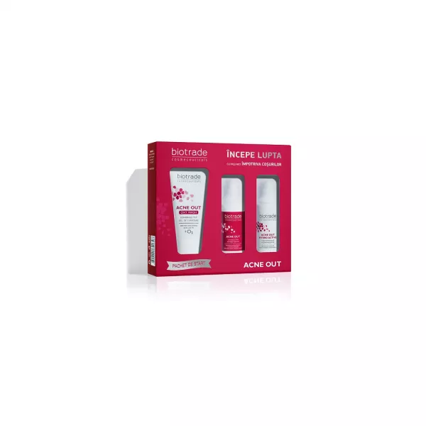 Pachet Acne Out Gel de curatare, 50 ml + Lotiune activa, 20 ml + Crema hidratanta, 20 ml, Biotrade