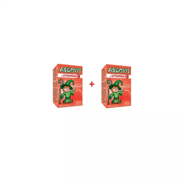 Pachet: Ascovit 100 mg de capsuni, 1+1 Gratuit, 2 x 20 capsule, Omega Pharma