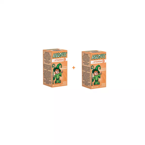 Pachet: Ascovit 100 mg de piersica, 1+1 Gratuit, 2 x 20 capsule, Omega Pharma