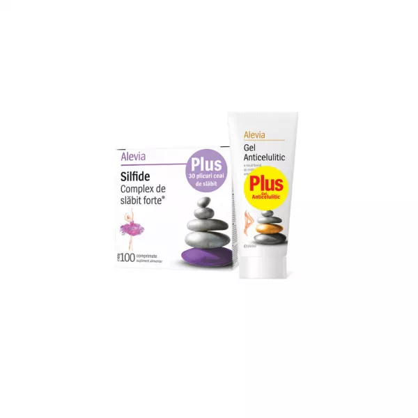 Pachet Complex de slabit forte Silfide, 100 comprimate + Ceai de slabit, 30 doze + Gel anticelulitic, 200 ml, Alevia