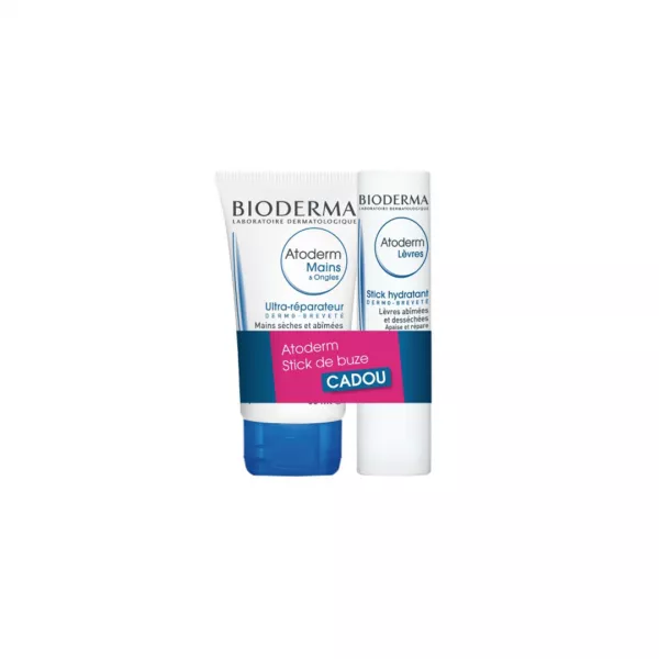 Pachet: Crema de maini, 50 ml, Atoderm + Balsam Stick de buze, 4 gr, Atoderm, Bioderma