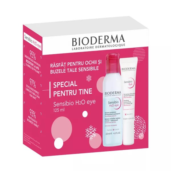 Pachet: Gel contur ochi Sensibio, 15 ml + Solutie micelara bifazica Sensibio H2O eye, 125 ml, Bioderma