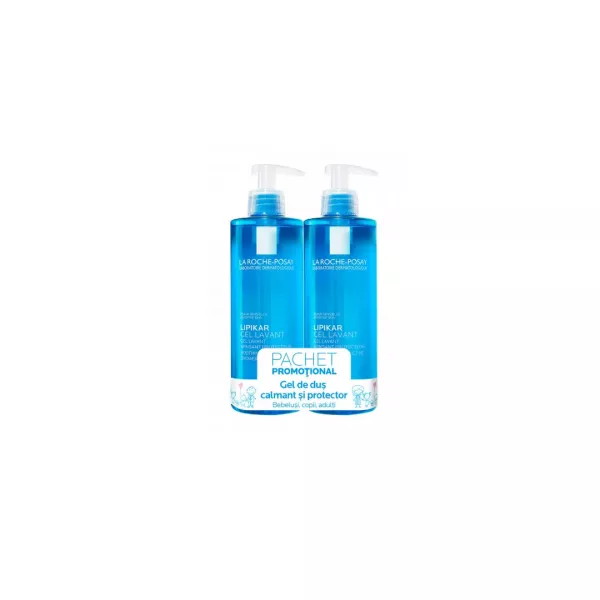 Pachet: Gel de spalare pentru piele sensibila Lipikar, 400 + 400 ml, La Roche-Posay