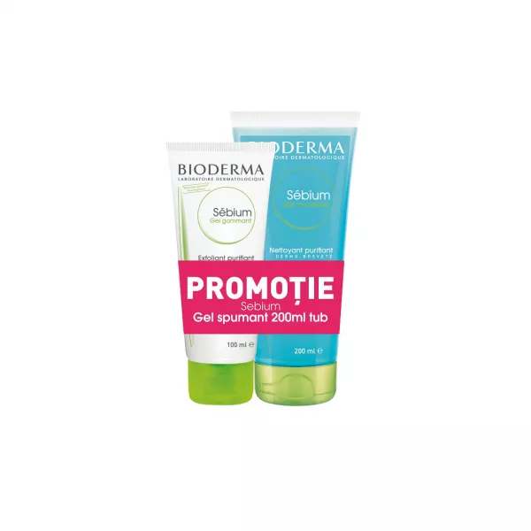 Pachet Gel exfoliant Sebium, 100 ml + Gel spumant purifiant Sebium, 200 ml, Bioderma