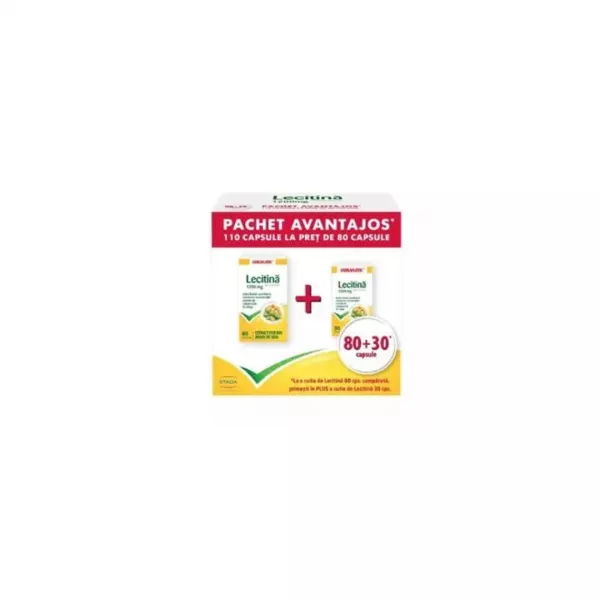 Pachet: Lecitina 1200 mg, 80 capsule + 30 capsule, Walmark