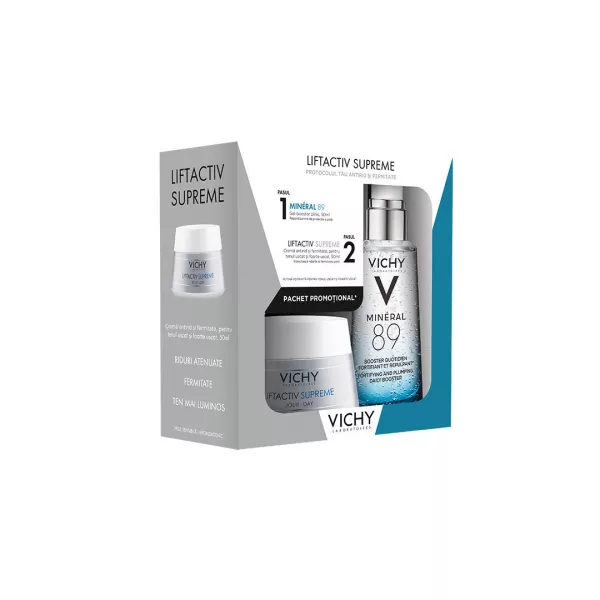 Pachet: Liftactiv Supreme Crema Antirid Ten Uscat 50 ml + Mineral 89 Gel Booster 50 ml, Vichy
