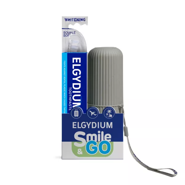 Pachet: Pasta de dinti antiplaca 75 ml + Periuta pentru dinti sensibili 1 bucata + Suport din plastic sub forma cilindrica 1 bucata, Elgydium