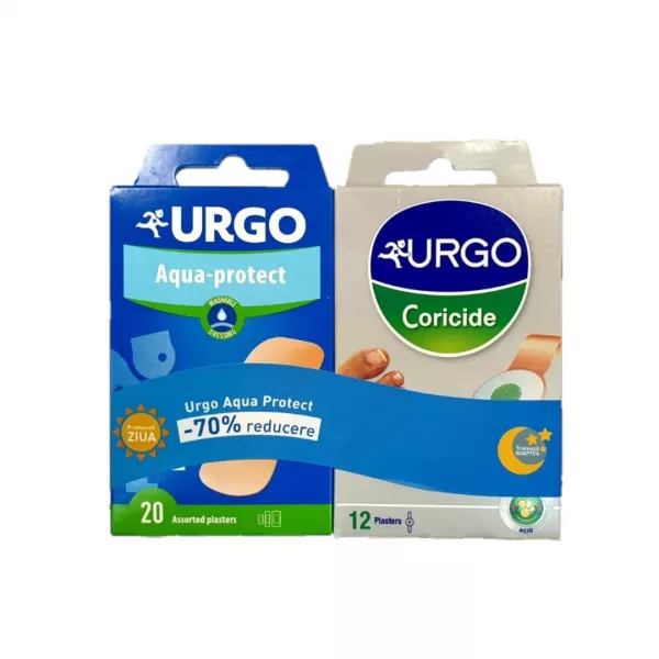 Pachet plasturi coricide, 12 bucati + plasturi lavabili, 20 bucati, Urgo