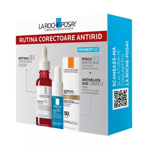 Pachet: Retinol B3 Serum 30ml + Anthelios Age Correct 15ml + Hyalu B5 Serum 10ml, La Roche Posay