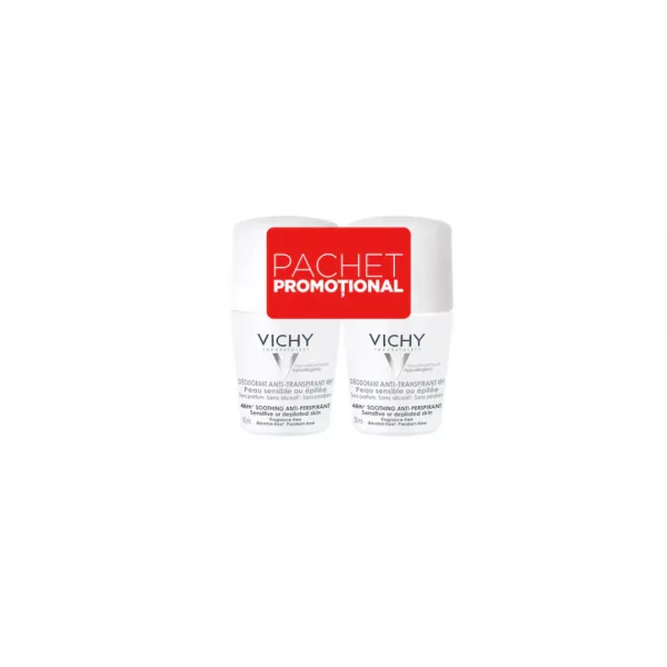 Pachet: Roll-on Deo fara parfum, eficacitate 48h, 2 x 50ml, Vichy