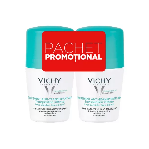 Pachet: Roll-on Deo intens eficacitate 48h, 2 x 50ml, Vichy