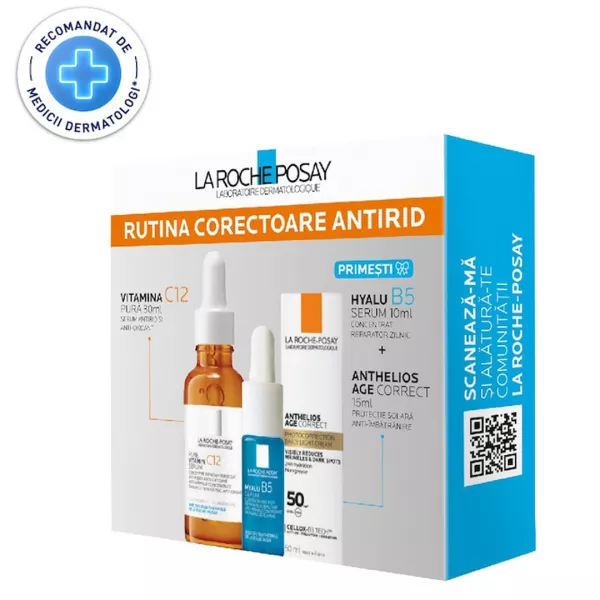Pachet: Serum Vitamina C12 Pura 30ml + Anthelios Age Correct 15ml + Hyalu B5 Serum 10ml, La Roche Posay