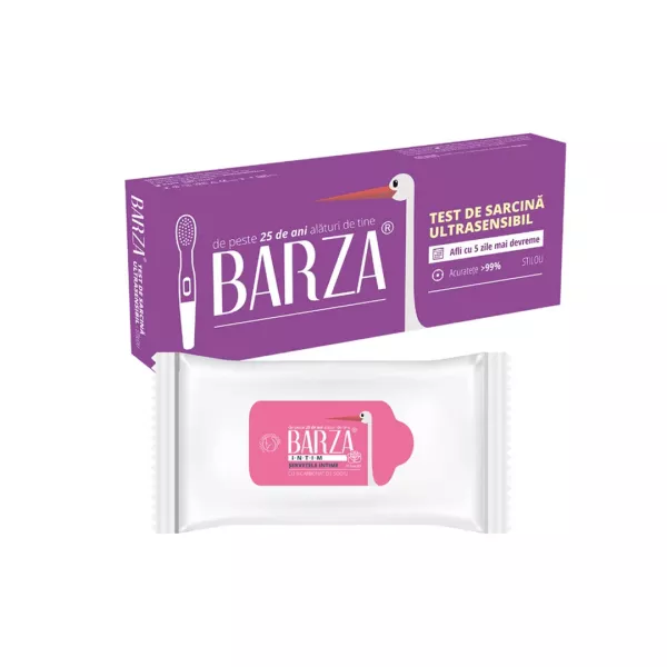 Pachet: Test de sarcina ultrasensibil stilou x 1 bucata + Servetele umede x 20 bucati, Barza