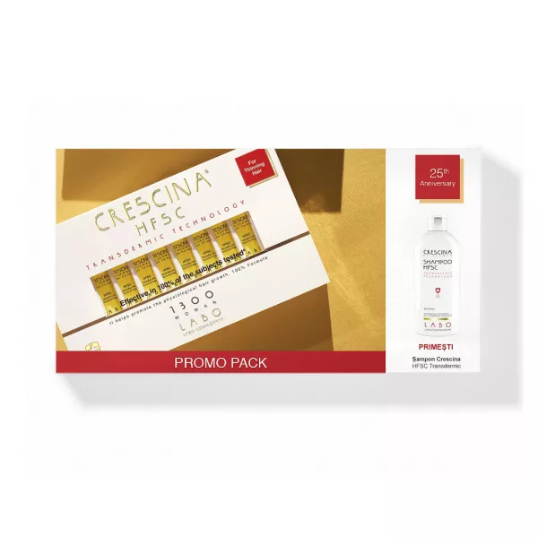 Pachet Tratament Crescina Transdermic Re-Growth HFSC 1300 Woman, 20 fiole + Sampon Crescina Transdermic HFSC Woman, 200 ml, Labo