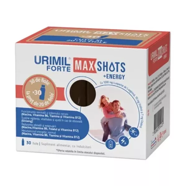 Pachet: Urimil Forte Max Shots +Energy, 30 fiole, Naturpharma