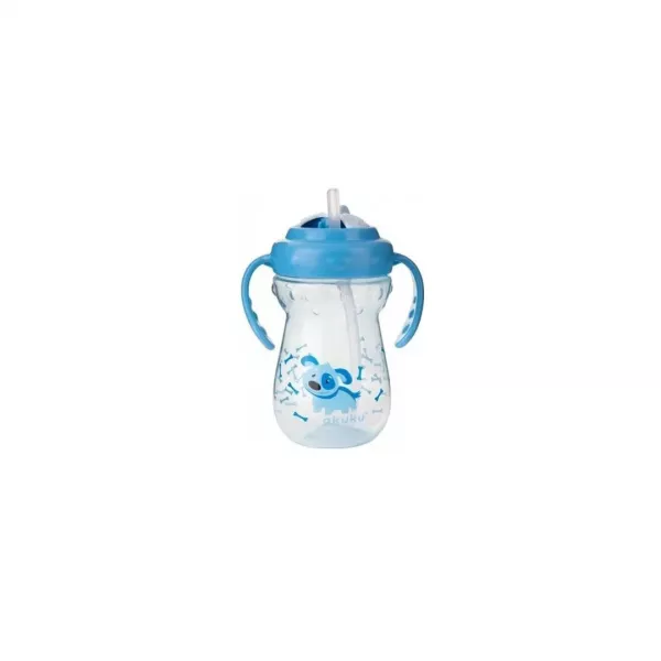 Pahar sport cu manere si pai, albastru, 360 ml, Akuku
