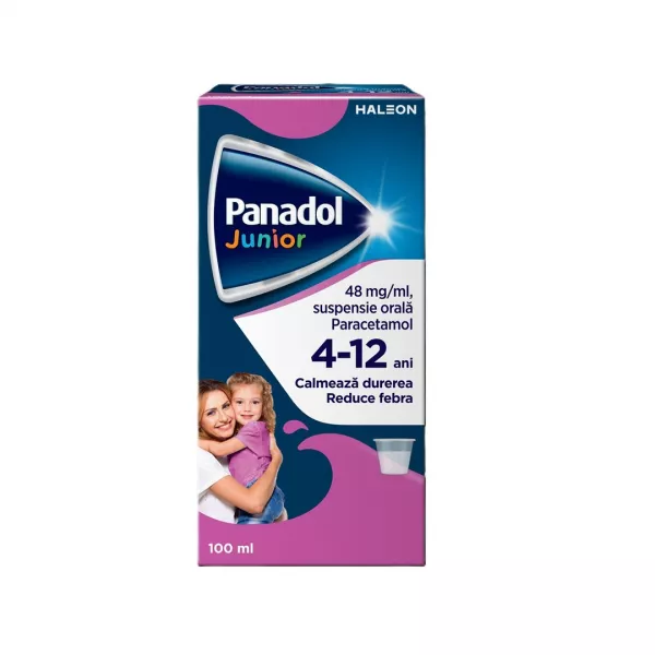 Panadol Junior suspensie orala 4-12 ani, 48 mg/ml suspensie orala, 100 ml, Haleon