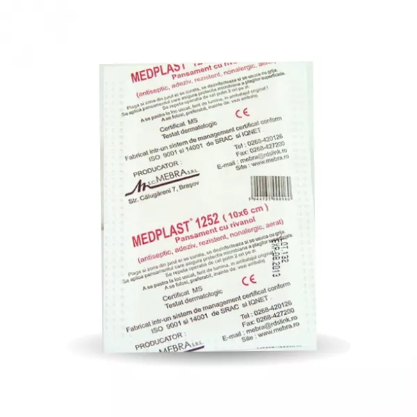 Pansament cu rivanol Medplast 1252 M, 10x6 cm, 150 bucati, Mebra