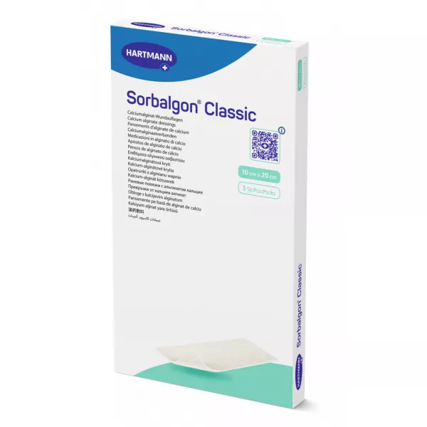 Pansament hidroactiv cu fibre de alginat de calciu Sorbalgon, 10 x 20 cm, 1 cutie/5 bucati, Hartmann