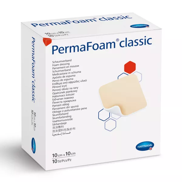 Pansament steril PermaFoam Clasic 10x10 cm, 1cutie/10 bucati, Hartman