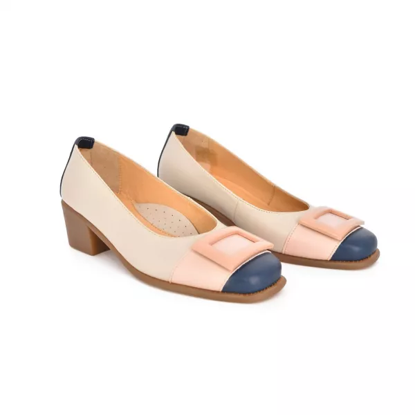 Pantofi din piele cu toc scurt Relax058, bej