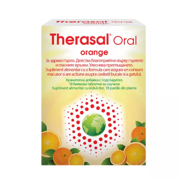 Pastile pentru supt din plante cu aroma de portocale Therasal Oral Orange, 18 pastile, Vedra