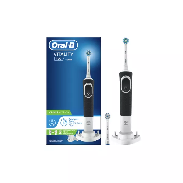 Periuta de dinti electrica Oral-B Vitality D100 Cross Action, 7600 Oscilatii/min, Curatare 2D, 1 program, 2 capate, Negru