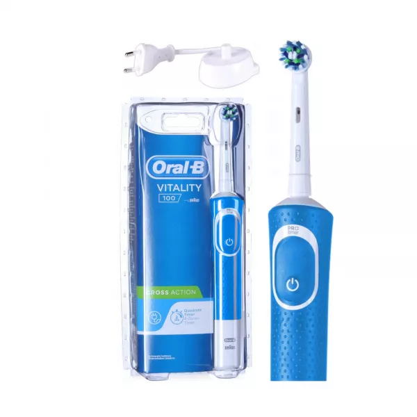 Periuta de dinti, electrica, Vitality 100 Cross Action, Albastru, 7600 miscari/minut, cronometru,  Oral-B